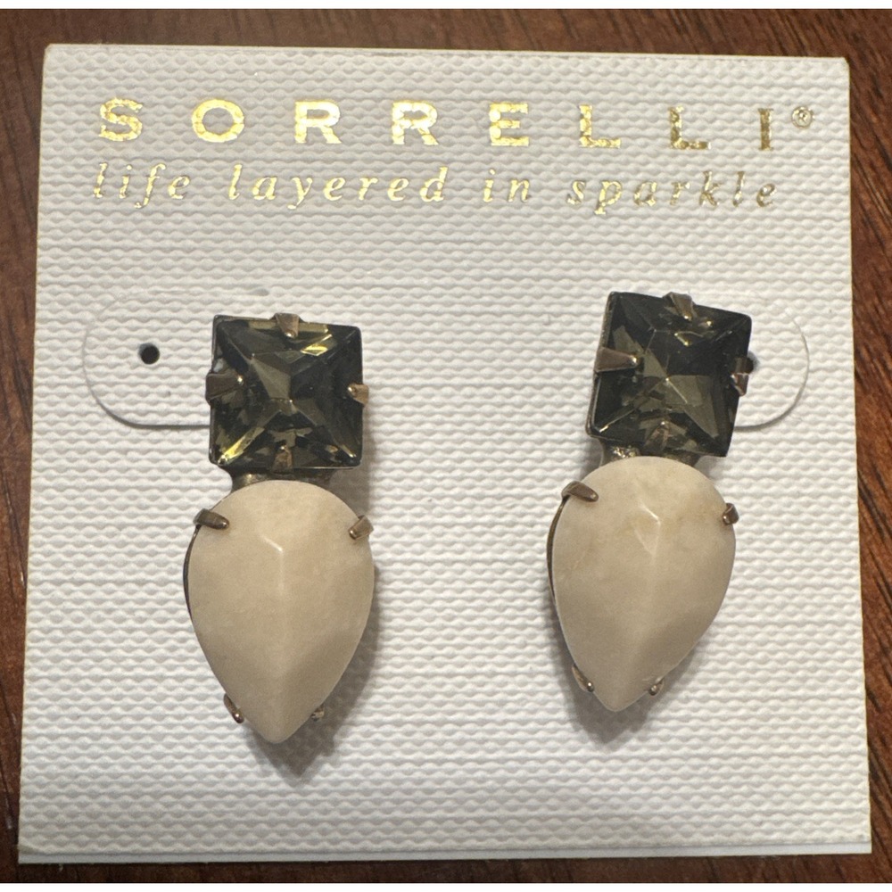 Sorrelli Designer Drop Earrings Crystal & Ivory Teardrop | New on Card